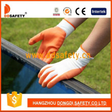 13 Gauge White Nylon with Orange Latex Coated Gloves Foam Finished